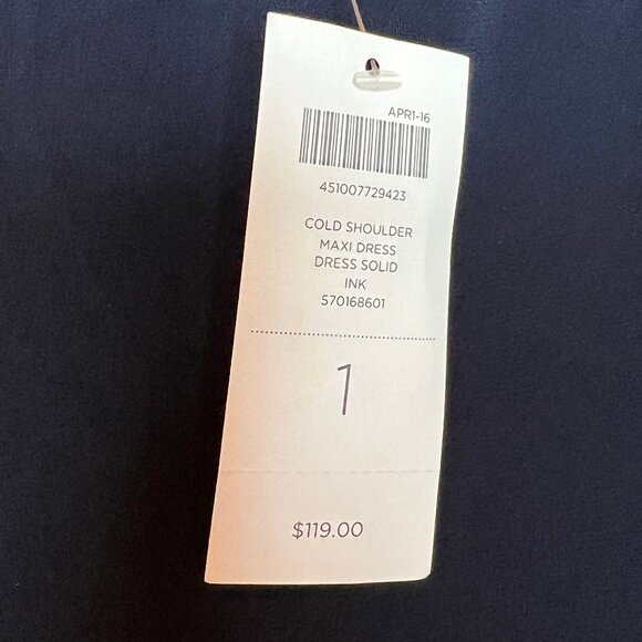 Chico's Cold-Shoulder Maxi Dress in Ink (navy), size M (Chico's 1) - NWT!! - Picture 5 of 6